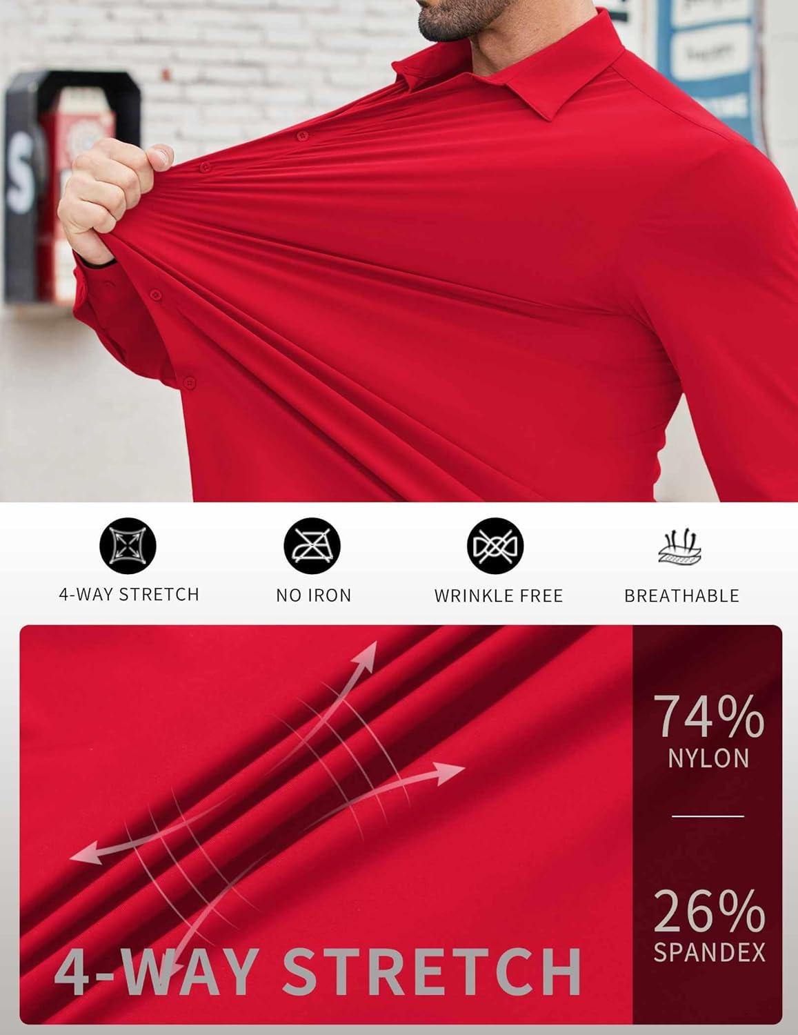 imageCOOFANDY Mens Stretch Dress Shirts Muscle Fit Wrinkle Free Long Sleeve Button Down Shirt Business Casual ShirtsRed