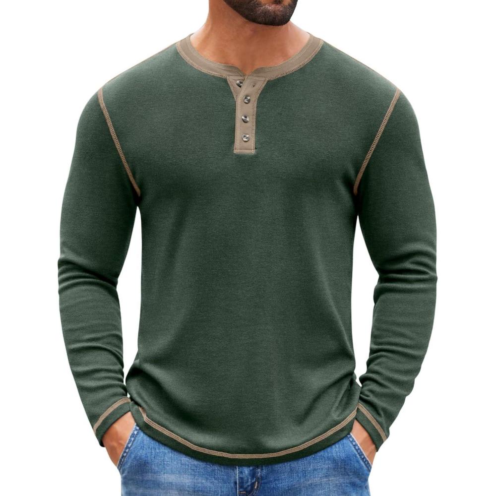 imageCOOFANDY Mens Henley Shirts Long Sleeve Button TShirt Fashion Casual Pullover Shirts Soft Stretch Tees TopsGreen