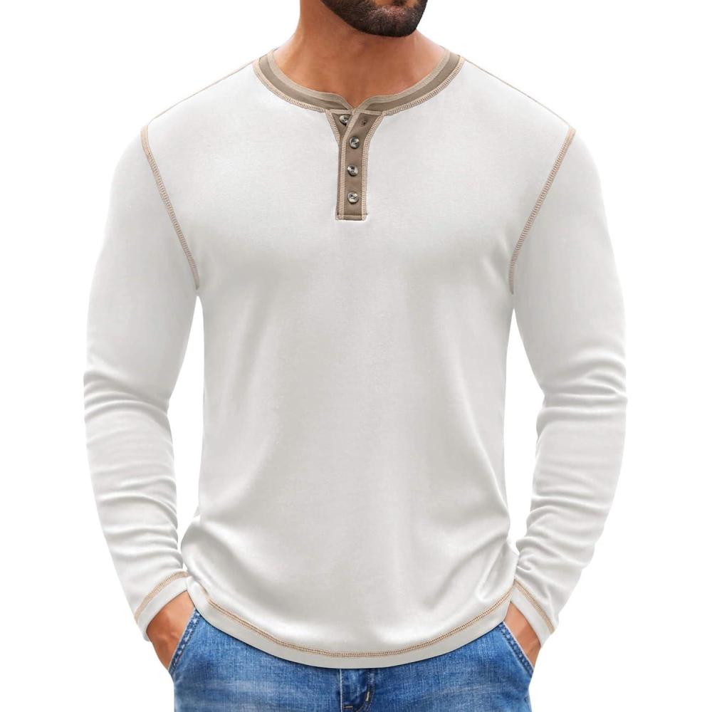 imageCOOFANDY Mens Henley Shirts Long Sleeve Button TShirt Fashion Casual Pullover Shirts Soft Stretch Tees TopsWhite