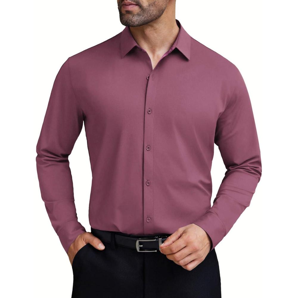 imageCOOFANDY Mens Stretch Dress Shirts Muscle Fit Wrinkle Free Long Sleeve Button Down Shirt Business Casual ShirtsPurple