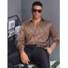 imageCOOFANDY Mens Silk Satin Dress Shirts Jacquard Long Sleeve Floral Button Up Shirts Party Prom Wedding ShirtBrown Twist