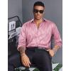 imageCOOFANDY Mens Silk Satin Dress Shirts Jacquard Long Sleeve Floral Button Up Shirts Party Prom Wedding ShirtPink Twist