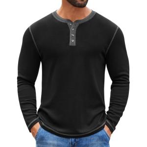 imageCOOFANDY Mens Henley Shirts Long Sleeve Button TShirt Fashion Casual Pullover Shirts Soft Stretch Tees TopsBlack