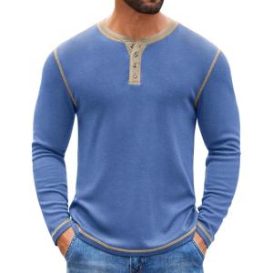 imageCOOFANDY Mens Henley Shirts Long Sleeve Button TShirt Fashion Casual Pullover Shirts Soft Stretch Tees TopsLight Blue