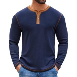 imageCOOFANDY Mens Henley Shirts Long Sleeve Button TShirt Fashion Casual Pullover Shirts Soft Stretch Tees TopsMidnight Blue