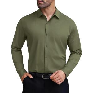 imageCOOFANDY Mens Stretch Dress Shirts Muscle Fit Wrinkle Free Long Sleeve Button Down Shirt Business Casual ShirtsArmy Green
