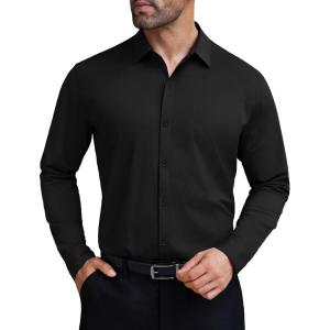 imageCOOFANDY Mens Stretch Dress Shirts Muscle Fit Wrinkle Free Long Sleeve Button Down Shirt Business Casual ShirtsBlack