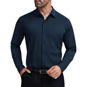 imageCOOFANDY Mens Stretch Dress Shirts Muscle Fit Wrinkle Free Long Sleeve Button Down Shirt Business Casual ShirtsDeep Blue