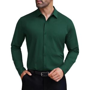 imageCOOFANDY Mens Stretch Dress Shirts Muscle Fit Wrinkle Free Long Sleeve Button Down Shirt Business Casual ShirtsGreen