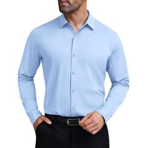 imageCOOFANDY Mens Stretch Dress Shirts Muscle Fit Wrinkle Free Long Sleeve Button Down Shirt Business Casual ShirtsLight Blue