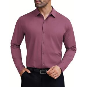 imageCOOFANDY Mens Stretch Dress Shirts Muscle Fit Wrinkle Free Long Sleeve Button Down Shirt Business Casual ShirtsPurple
