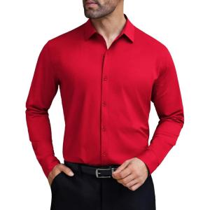 imageCOOFANDY Mens Stretch Dress Shirts Muscle Fit Wrinkle Free Long Sleeve Button Down Shirt Business Casual ShirtsRed