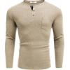 imageCOOFANDY Men Long Sleeve Henley Shirs Casual Basic T Shirts Soild Button Tees with PocketsKhaki