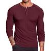 imageCOOFANDY Mens Muscle Slim Fit TShirt Long Sleeve Henley Shirts Casual Gym Workout Athletic Tee ShirtsWine Red