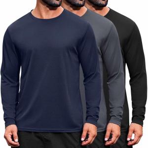 imageCOOFANDY Long Sleeve Shirts for Men Moisture Wicking Activewear TShirts Workout Running Shirts3 Pack Black  Dark Grey  Navy Blue