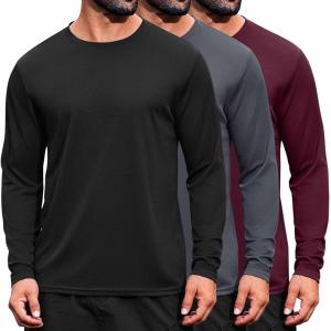 imageCOOFANDY Long Sleeve Shirts for Men Moisture Wicking Activewear TShirts Workout Running Shirts3 Pack Black  Dark Grey  Wine Red