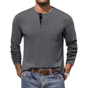imageCOOFANDY Men Long Sleeve Henley Shirs Casual Basic T Shirts Soild Button Tees with PocketsDark Grey