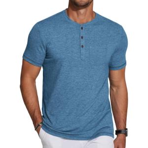 imageCOOFANDY Mens Casual Henley Shirts Short Sleeve Pocket TShirts Lightweight Button Henley Pullover Basic TeesDemin Blue