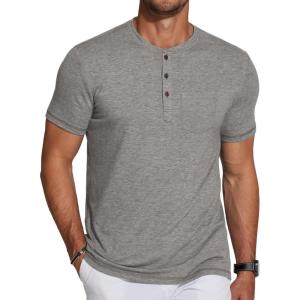 imageCOOFANDY Mens Casual Henley Shirts Short Sleeve Pocket TShirts Lightweight Button Henley Pullover Basic TeesLight Grey