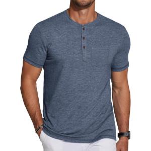 imageCOOFANDY Mens Casual Henley Shirts Short Sleeve Pocket TShirts Lightweight Button Henley Pullover Basic TeesNavy Blue