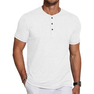 imageCOOFANDY Mens Casual Henley Shirts Short Sleeve Pocket TShirts Lightweight Button Henley Pullover Basic TeesWhite