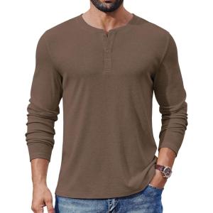 imageCOOFANDY Mens Henley Shirts Long Sleeve Lightweight Buttons TShirts Casual Basic Pullover TopBrown