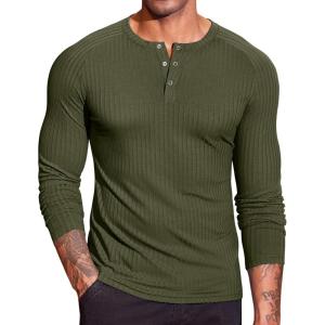 imageCOOFANDY Mens Muscle Slim Fit TShirt Long Sleeve Henley Shirts Casual Gym Workout Athletic Tee ShirtsArmy Green