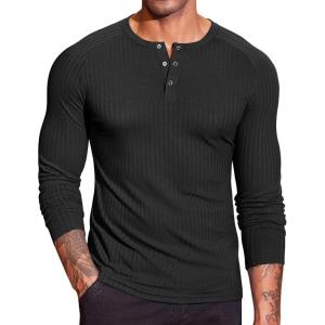 imageCOOFANDY Mens Muscle Slim Fit TShirt Long Sleeve Henley Shirts Casual Gym Workout Athletic Tee ShirtsBlack