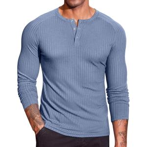 imageCOOFANDY Mens Muscle Slim Fit TShirt Long Sleeve Henley Shirts Casual Gym Workout Athletic Tee ShirtsBlue