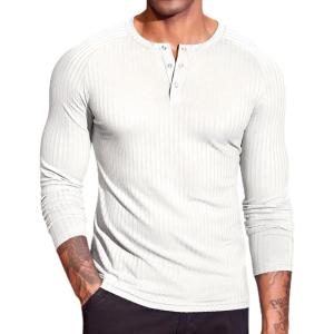 imageCOOFANDY Mens Muscle Slim Fit TShirt Long Sleeve Henley Shirts Casual Gym Workout Athletic Tee ShirtsWhite