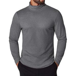 imageCOOFANDY Mens Turtleneck T Shirt Long Sleeve Pullover Sweater Slim Fit Lightweight Thermal Undershirt TopsDark Grey