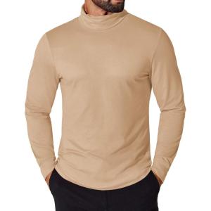 imageCOOFANDY Mens Turtleneck T Shirt Long Sleeve Pullover Sweater Slim Fit Lightweight Thermal Undershirt TopsKhaki