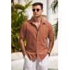 imageCOOFANDY Mens Short Sleeve Button Down Shirts Casual Cotton Beach Summer Linen Textured ShirtsCaramel