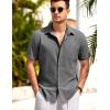 imageCOOFANDY Mens Short Sleeve Button Down Shirts Casual Cotton Beach Summer Linen Textured ShirtsDark Grey
