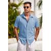 imageCOOFANDY Mens Short Sleeve Button Down Shirts Casual Cotton Beach Summer Linen Textured ShirtsLight Blue
