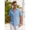 imageCOOFANDY Mens Short Sleeve Button Down Shirts Casual Cotton Beach Summer Linen Textured ShirtsLight Blue