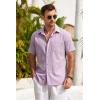 imageCOOFANDY Mens Short Sleeve Button Down Shirts Casual Cotton Beach Summer Linen Textured ShirtsLilac
