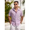 imageCOOFANDY Mens Short Sleeve Button Down Shirts Casual Cotton Beach Summer Linen Textured ShirtsLilac