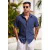 imageCOOFANDY Mens Short Sleeve Button Down Shirts Casual Cotton Beach Summer Linen Textured ShirtsNavy