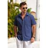 imageCOOFANDY Mens Short Sleeve Button Down Shirts Casual Cotton Beach Summer Linen Textured ShirtsNavy