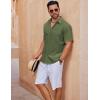 imageCOOFANDY Mens Short Sleeve Button Down Shirts Casual Cotton Beach Summer Linen Textured ShirtsOlive Green