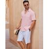 imageCOOFANDY Mens Short Sleeve Button Down Shirts Casual Cotton Beach Summer Linen Textured ShirtsPink