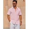 imageCOOFANDY Mens Short Sleeve Button Down Shirts Casual Cotton Beach Summer Linen Textured ShirtsPink