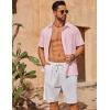 imageCOOFANDY Mens Short Sleeve Button Down Shirts Casual Cotton Beach Summer Linen Textured ShirtsPink