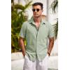 imageCOOFANDY Mens Short Sleeve Button Down Shirts Casual Cotton Beach Summer Linen Textured ShirtsSage Green