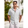 imageCOOFANDY Mens Short Sleeve Button Down Shirts Casual Cotton Beach Summer Linen Textured ShirtsWhite