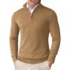 imageCOOFANDY Mens Quarter Zip Up Sweaters Slim Fit Lightweight Mock Neck Pullover Casual Polo SweatersCamel
