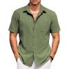 imageCOOFANDY Mens Short Sleeve Button Down Shirts Casual Cotton Beach Summer Linen Textured ShirtsOlive Green