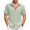 imageCOOFANDY Mens Short Sleeve Button Down Shirts Casual Cotton Beach Summer Linen Textured ShirtsSage Green