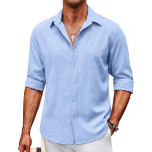 imageCOOFANDY Mens Casual Button Down Shirts Long Sleeve Untucked Shirts for Men Stretch Dress ShirtAndromeda Blue